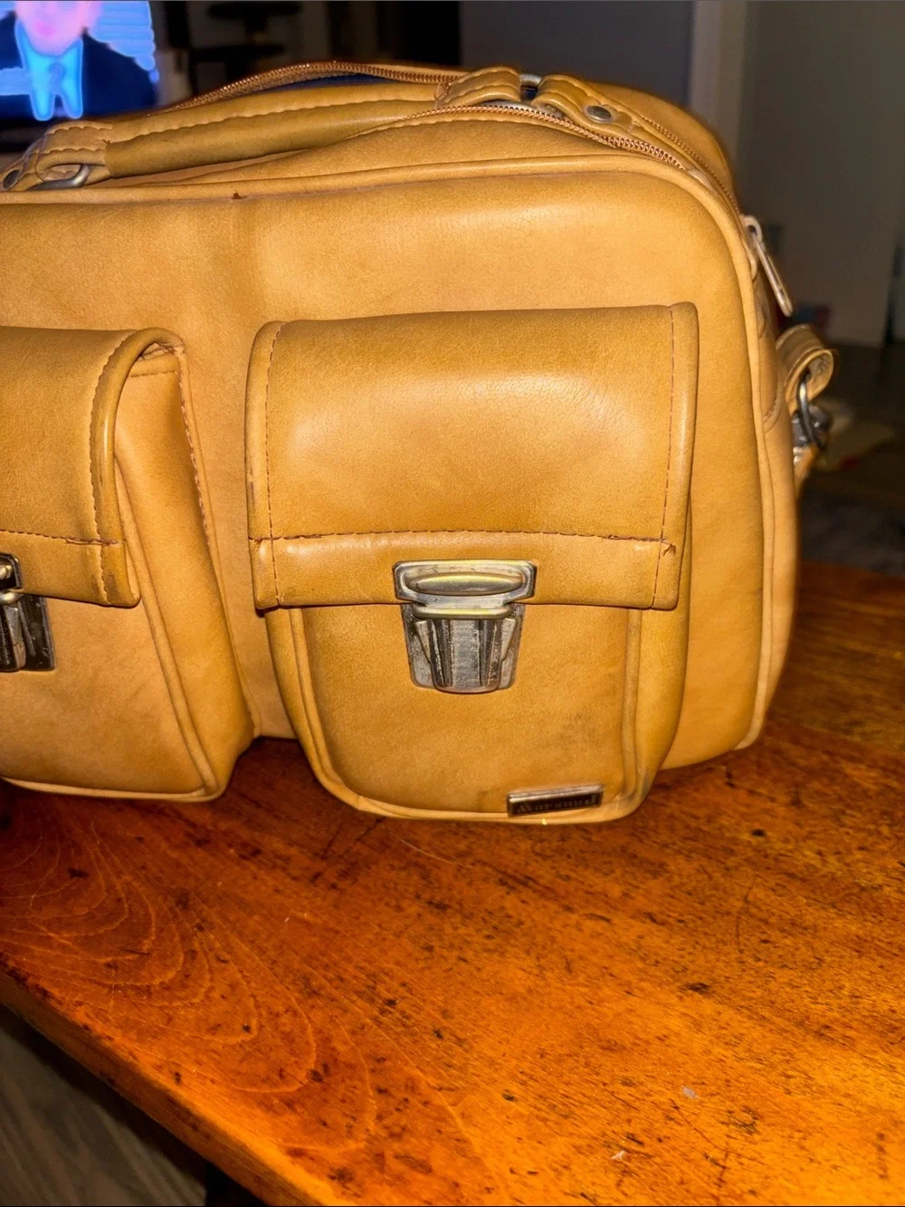 Vintage Marsand Leather Tan Messenger Bag Dual Front Pockets Camera Bag Retro